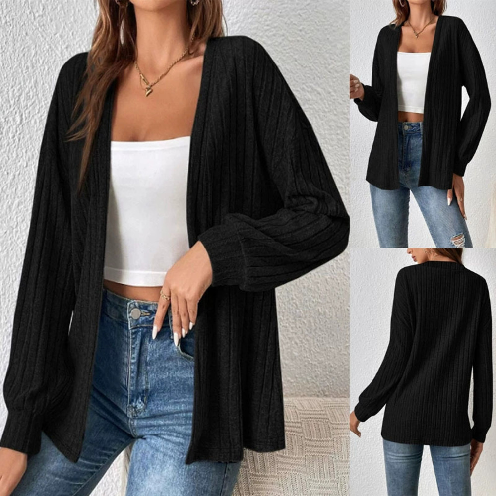 Forever 21 Solid Ribbed Long-Sleeve Cardigan Minimalist Casual Fall Winter